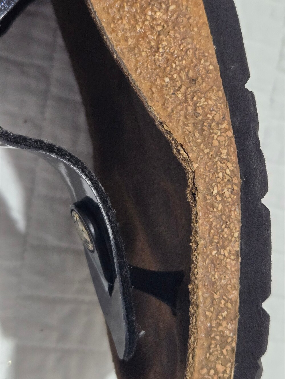 Birkenstock Black Patent Thong Sandals with Gold Buckles - Picture 6 of 7